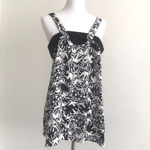 Urban Outfitters LUX Silk Bird Tunic Top M Navy